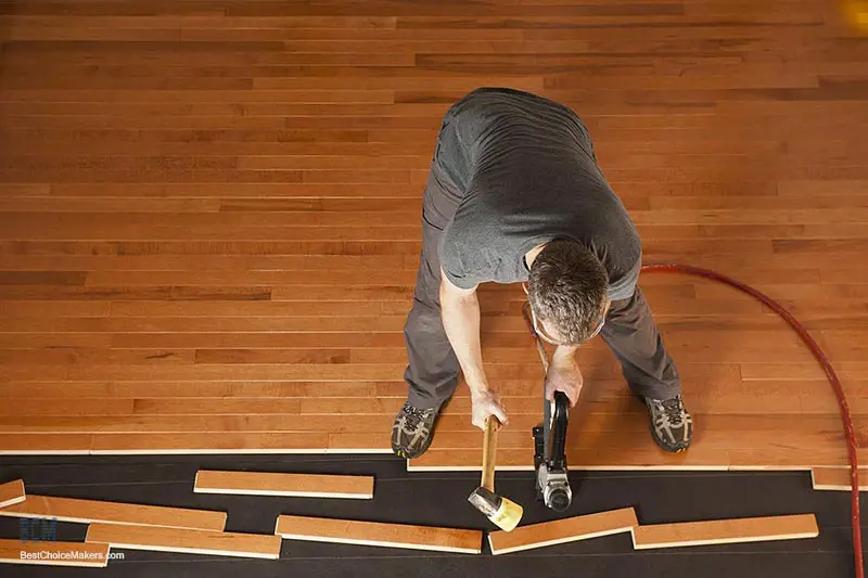 Nailing-Hardwood-Floor with Pneumatic Nailer